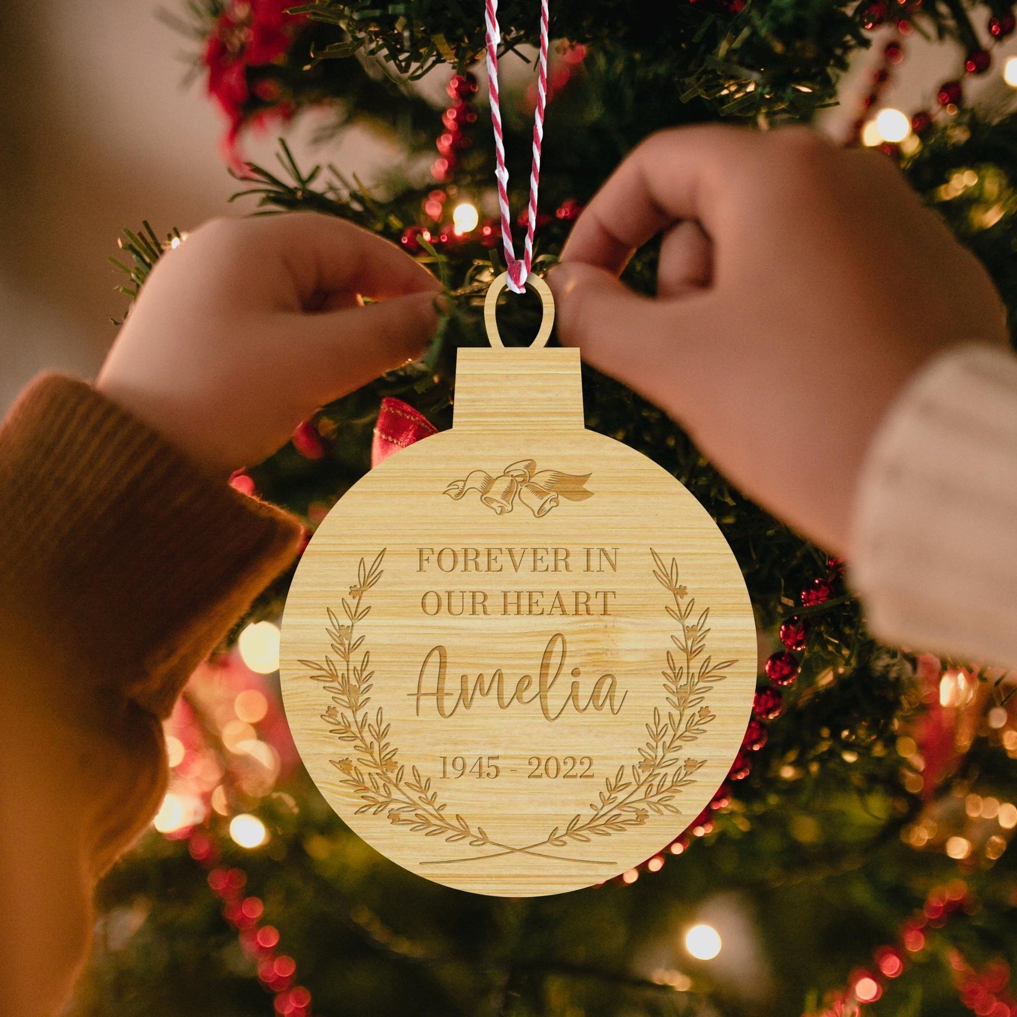 Personalised Mirror Acrylic/ Wooden Christmas Tree Ornament, Engraved Custom Name Mr&amp;Mrs First Xmas New Home, Married, Engaged Baubles, Tree Gift Tag Decor