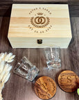 Personalised Mountain Whiskey Glasses & Acacia Coasters Pair Set in Custom Engraved Wooden Box, Dad Best Man Groomsman Proposal Wedding Gift