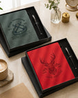 Personalised Engraved Soft Suede B5 Notebook, Pen & Bookmark Charm Gift Box Set