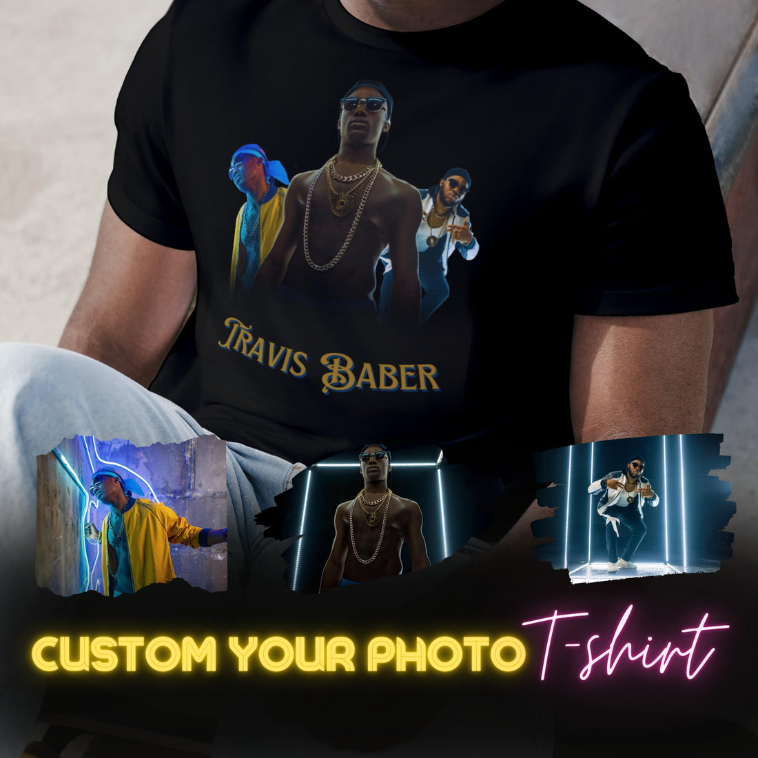 Customise Your Own Photo Unisex Heavy Cotton T-shirt, Bootleg Style Tshirt, Personalised Insert Image Tee Shirts, Birthday, Couple, Anniversary Gifts