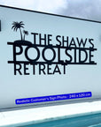 Custom Made Tropical Palm Oasis Retreat Poolside Sign, Personalised Name Acrylic Pool Bar Backyard/ Patio/ Deck Wall Art, Housewarming Gift