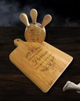 Personalised Wooden Paddle Chopping Board & 4 Piece Cheese Knife Set Customised Serving Tray Engraved Charcuterie Platter, Housewarming Gift