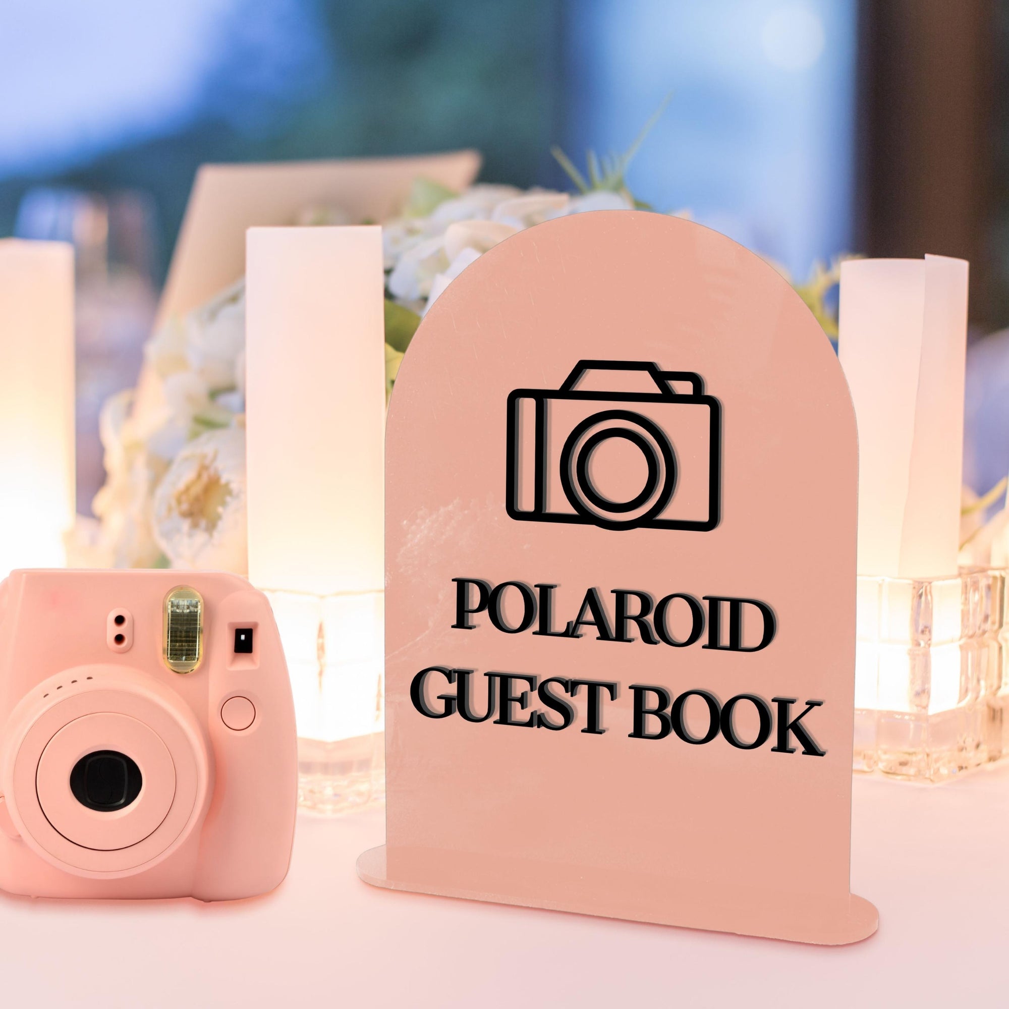 Custom 3D Raised Acrylic &amp; Engraving Polaroid Photo Guestbook Arch Sign, Personalised Wedding Photo/ Wishing/ Memorial Signage Table Decor