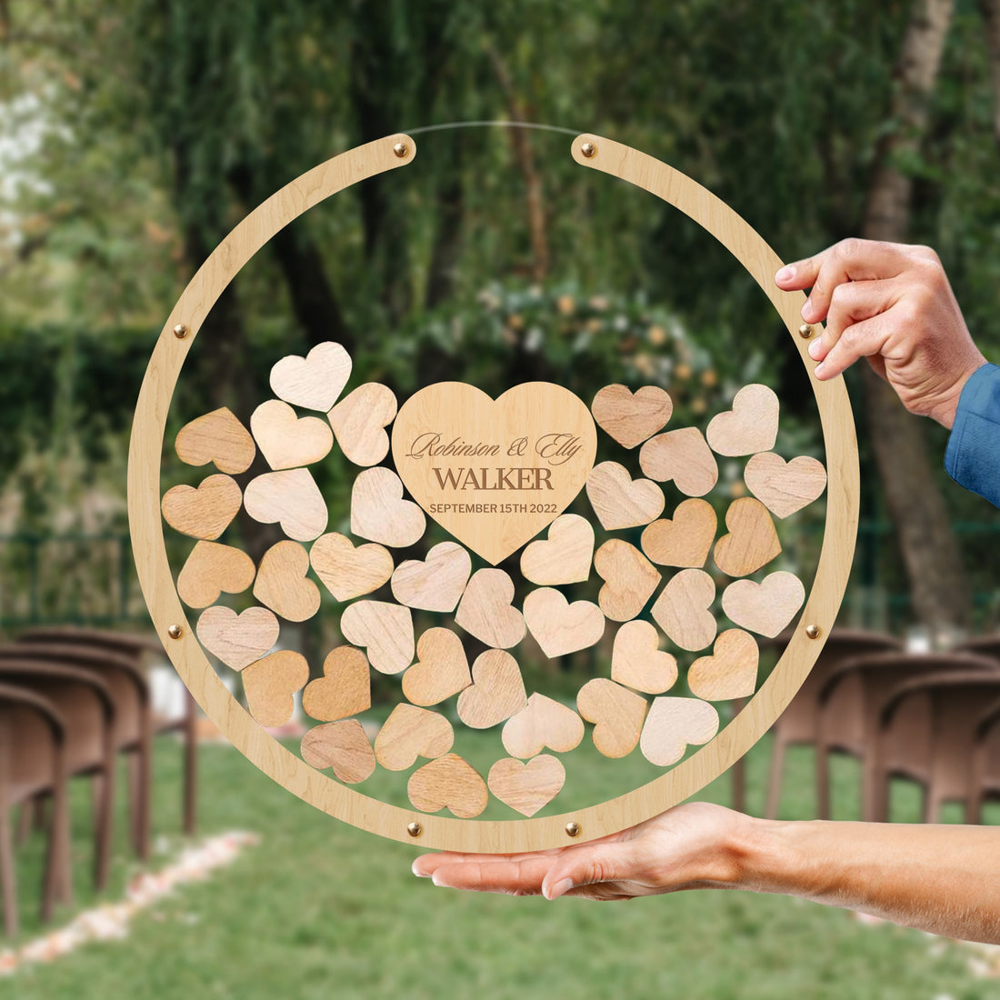 Custom Made Laser Cut Wooden & Acrylic Round Shape Wedding Heart Drop Box Rustic Personalised Circle Guest Book Alternative Stationery Decor