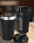 Personalised Insulated Protein Stainless Steel Shaker, Custom Engraved Gym Lover Matte Black Blender, Water Bottle, Work Out Gift Mum, Dad