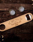 Personalised Wooden Bar Blade Beer Bottle Opener, Custom Engraved Logo Corporate Gift, Wedding Favour, Groomsmen, Father's Day, Teacher Gift