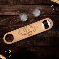 Personalised Wooden Bar Blade Beer Bottle Opener, Custom Engraved Logo Corporate Gift, Wedding Favour, Groomsmen, Father's Day, Teacher Gift