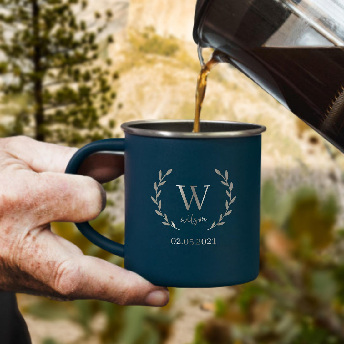 Personalised 350ml Stainless Steel Camping Coffee Cup, Custom Logo Engraved Adventure, Picnic, Hiking Mug, Etched Travel Tumbler, Dad's Gift