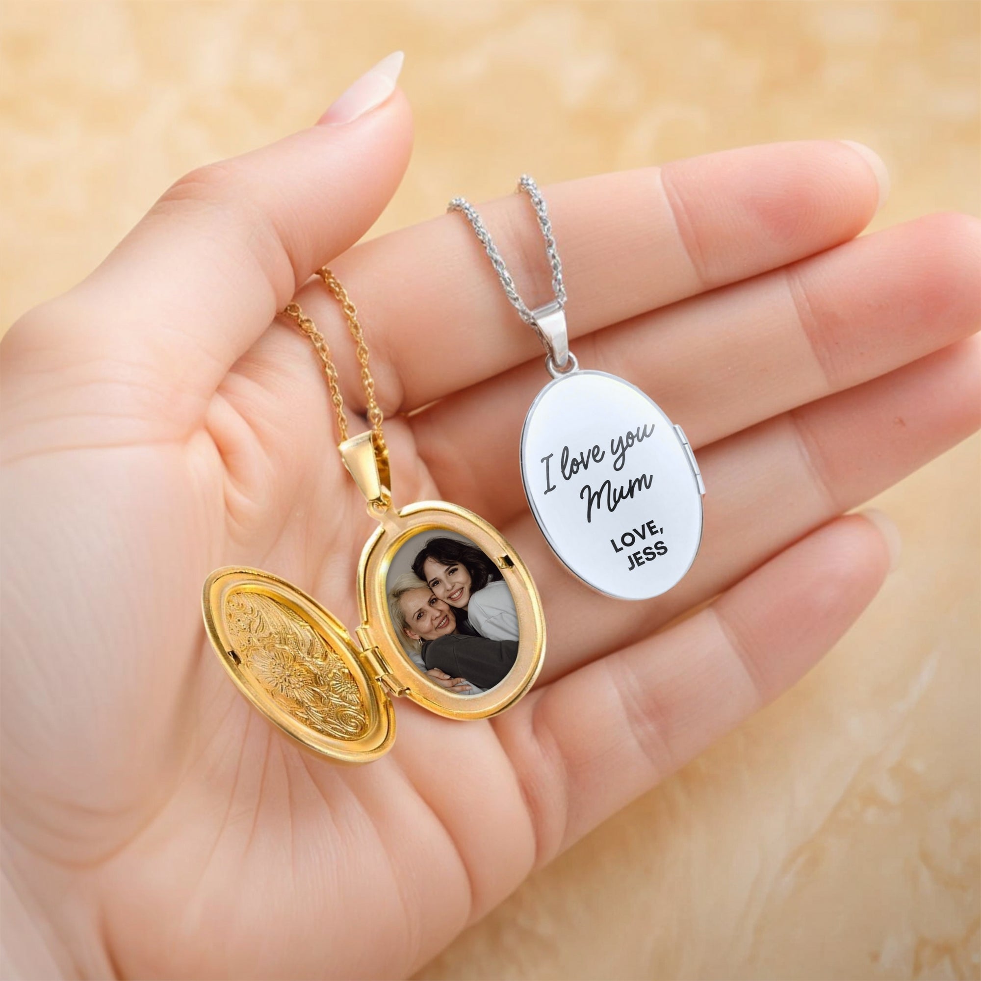 Personalised Photo &amp; Message Oval Locket Necklace, In Loving Memory Bridal Floral Charm, Custom Quotes Pendant, Wedding, Mother&#39;s Day Gift