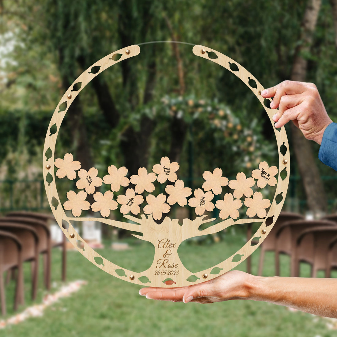 Custom Laser Cut Wooden Acrylic Tree of Leaves, Wedding Round Drop Box, Rustic Personalised Circle Guest Book Alternative, Stationery Decor