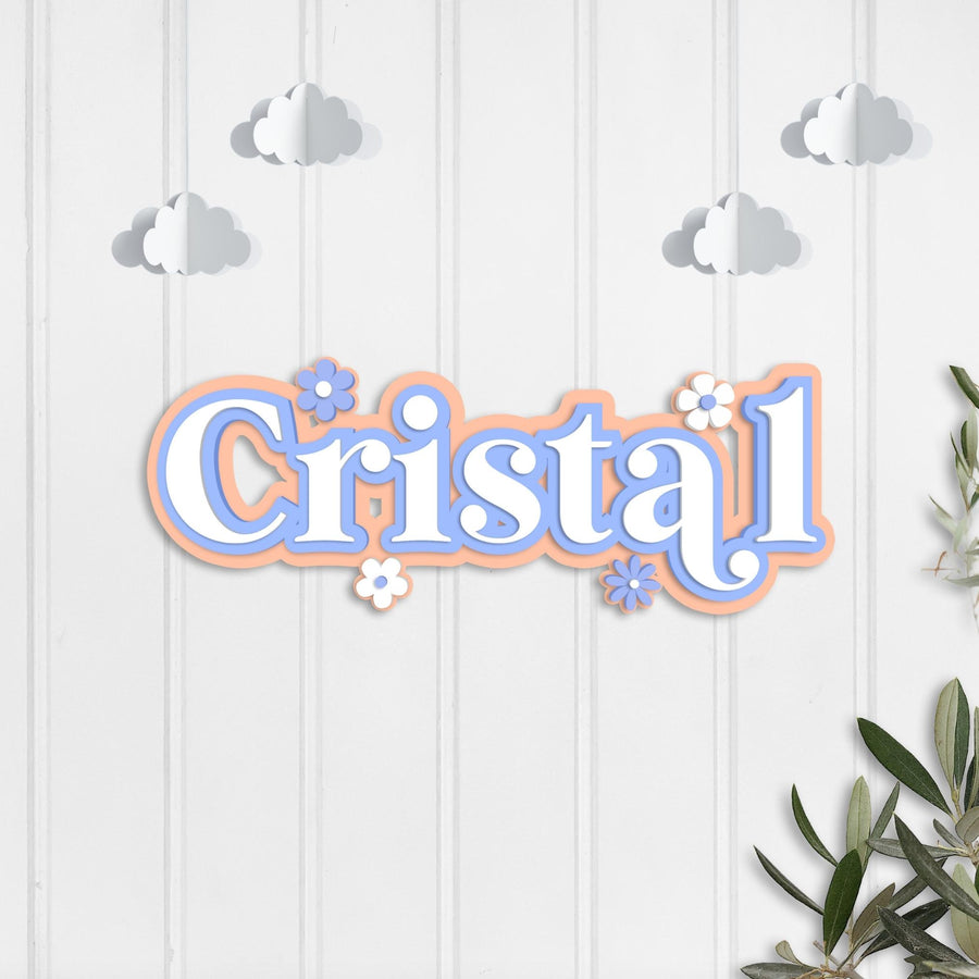 Custom Acrylic 3D Triple Layer Daisy Flower Script Name Sign, Personalised Mirror Kid Girl Nursery Wall Decor, First Birthday Shower Signage