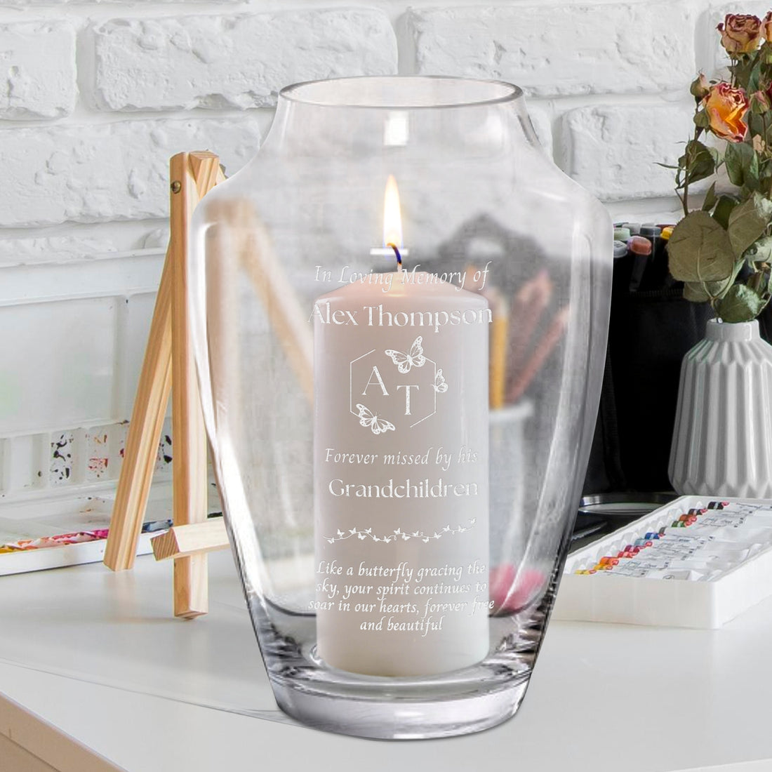 Personalised Memorial Evocative Glass Vase Candle Holder, Custom Engraved In Loving Memory, Funeral Celebration, Prayer, Loss Wedding Gift