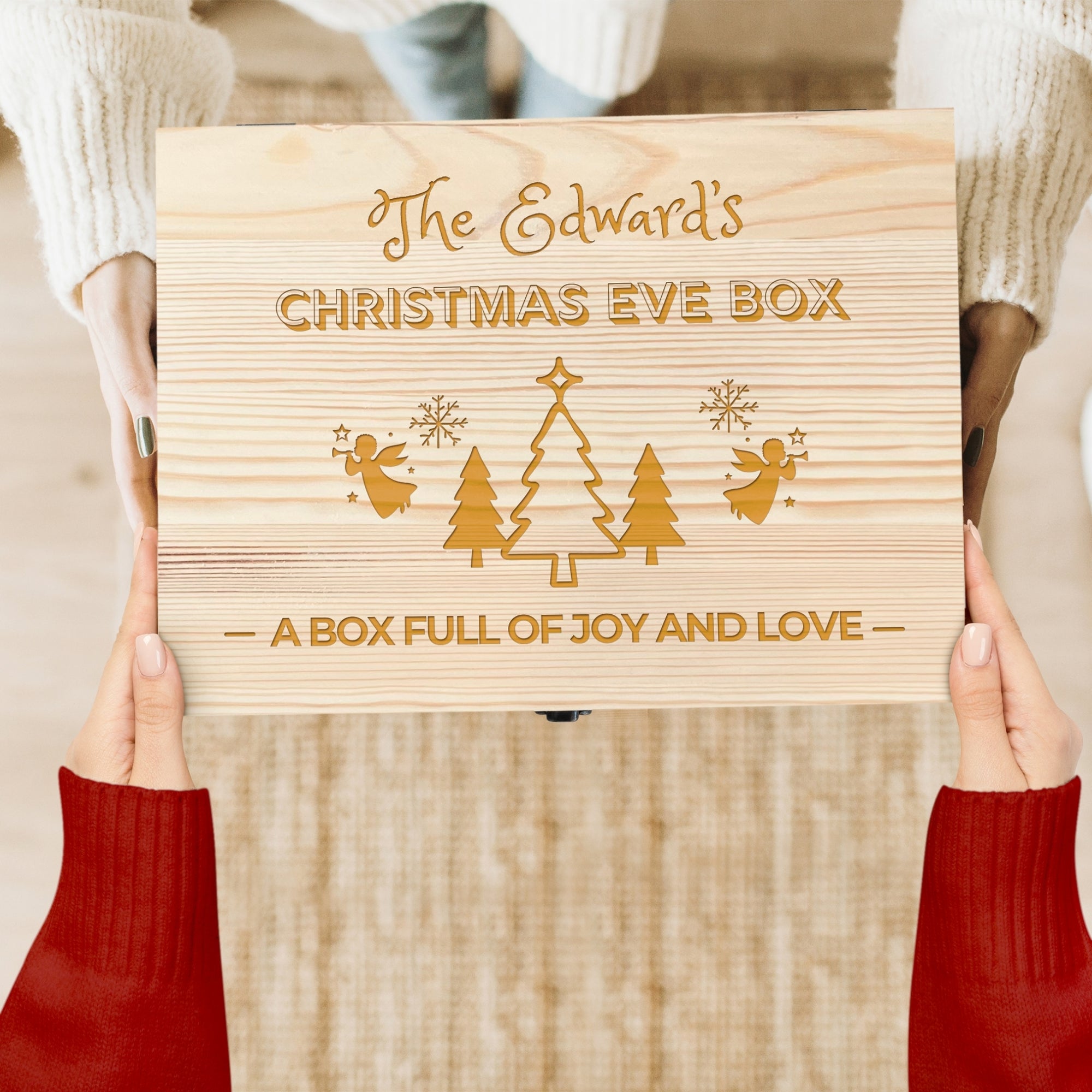 Personalised Wooden Remembering Christmas Eve Box, Custom Etched Keepsake Treasure Storage, First Xmas Mr Mrs, New Home, Memorial Santa Gift