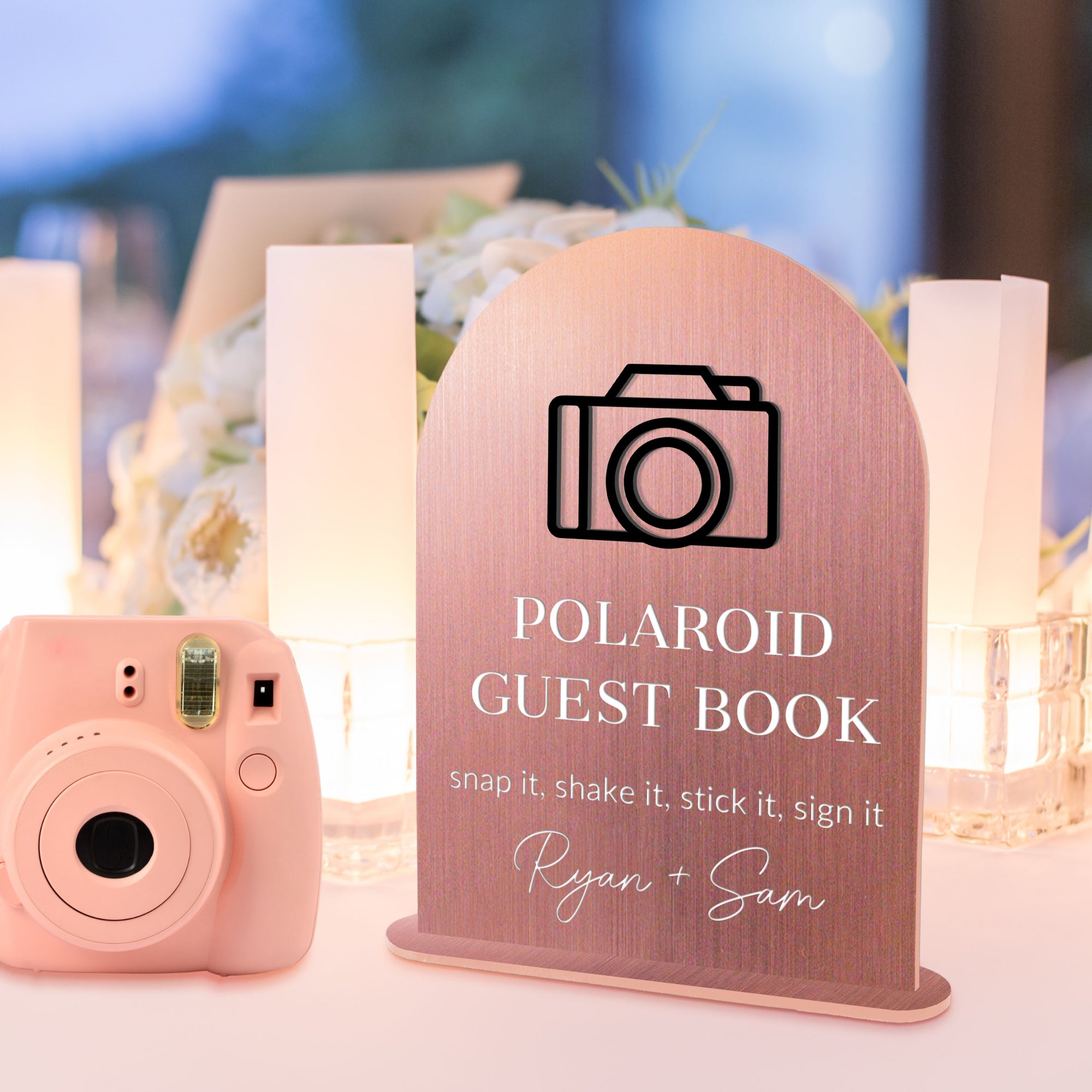 Custom 3D Raised Acrylic &amp; Engraving Polaroid Photo Guestbook Arch Sign, Personalised Logo Wedding Wishing Well Memorial Signage Table Decor