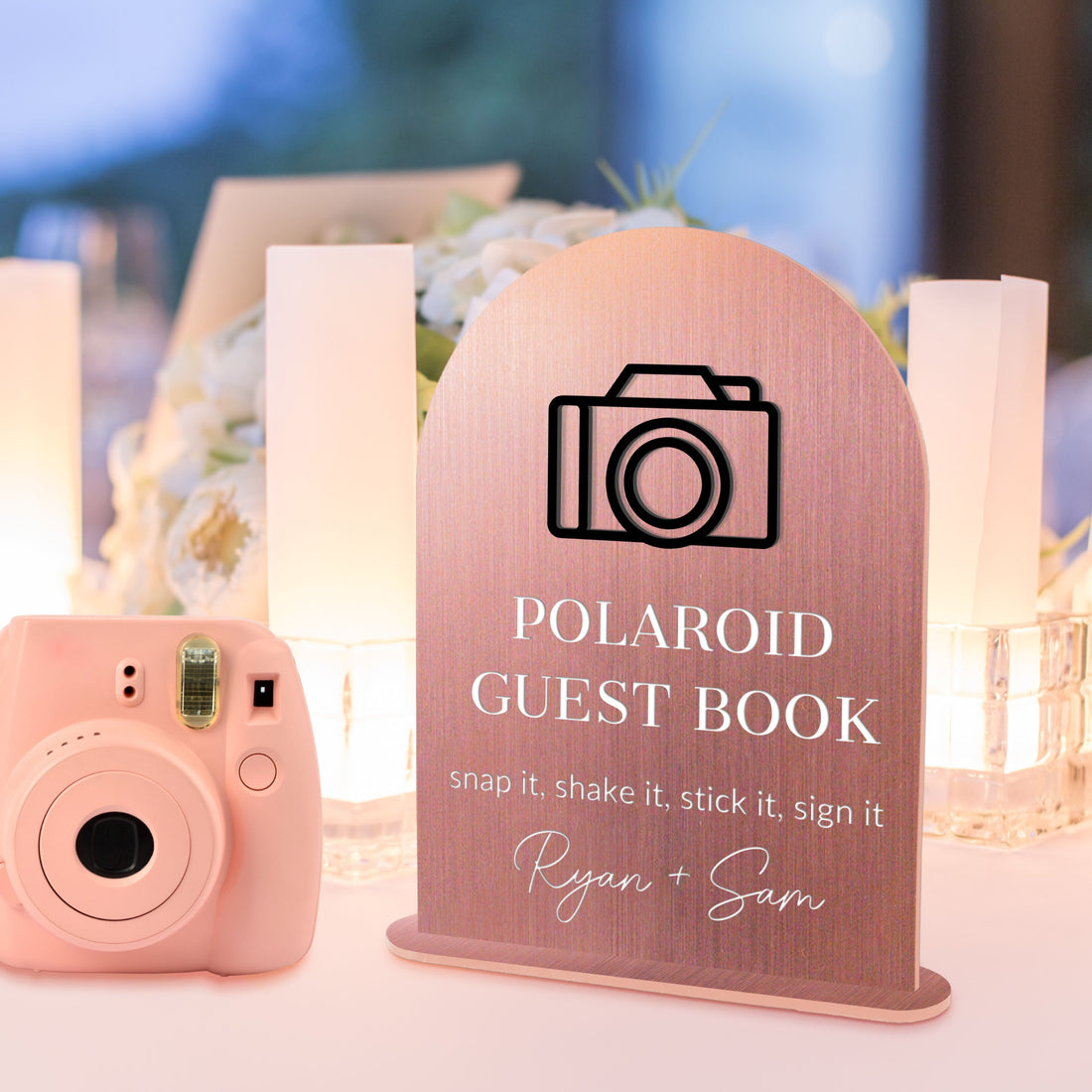 Custom 3D Raised Acrylic & Engraving Polaroid Photo Guestbook Arch Sign, Personalised Logo Wedding Wishing Well Memorial Signage Table Decor