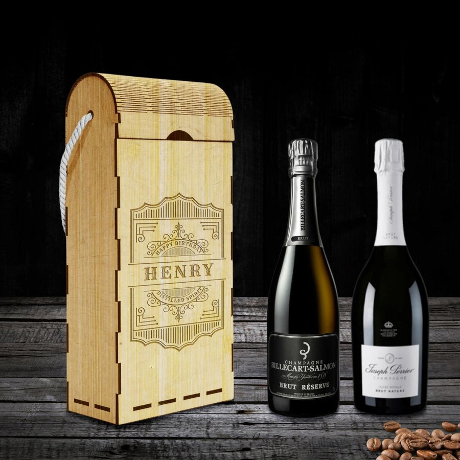 Custom Made Laser Cut & Engraved Carry Rope Handle Double Wooden Wine Box, Personalised Plywood/ MDF Name/ Logo Wedding, Birthday, Corporate Wine Bottle Gift Boxes