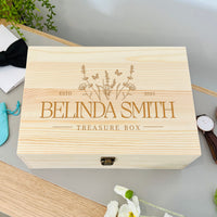 Personalised Wooden Keepsake Box, Custom Engraved Memory Birthday Treasure Storage, Housewarming, Graduation, Teacher, Dad, Mom Garden Gift