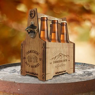 Custom Made Laser Cut & Engraved Wooden 6 Pack Beer Carrier, Personalised Wooden Name/ Logo Bottle Caddy Box, Father's Day, Groomsmen Gift for Him