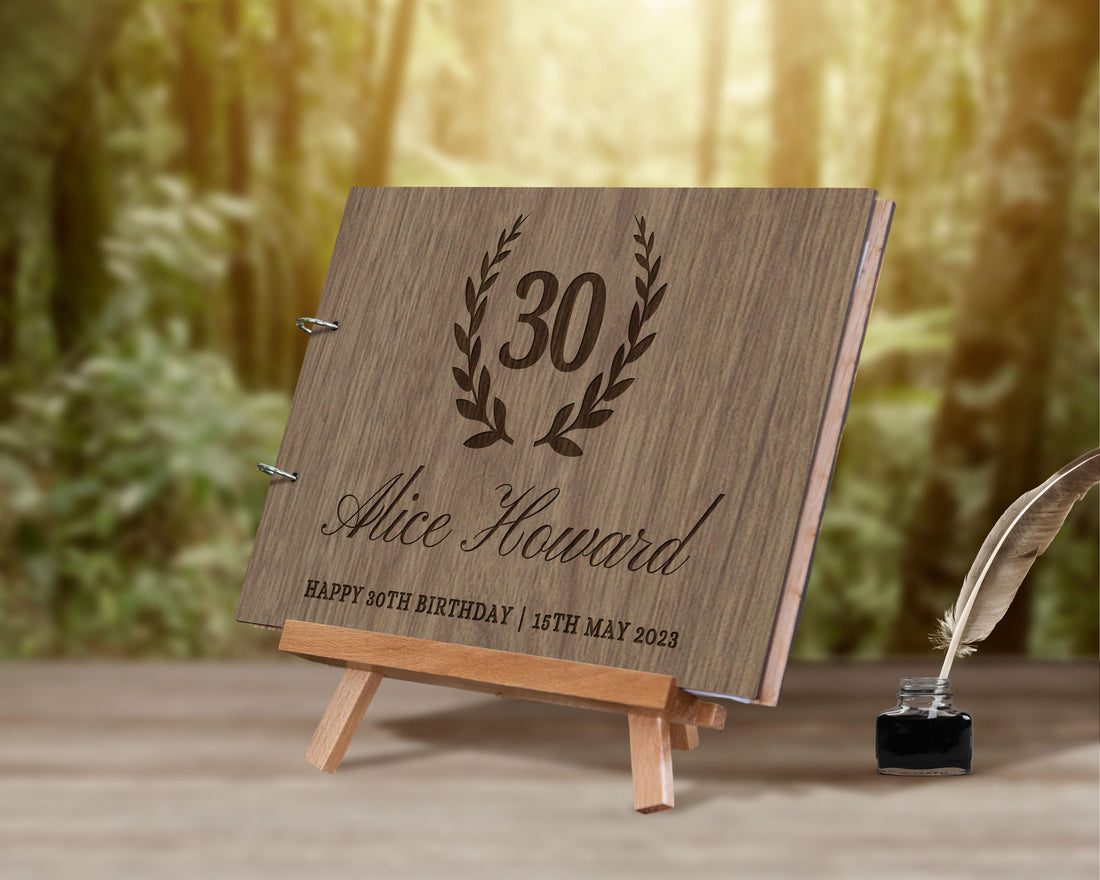 Custom Engraved Wooden Birthday Guest Book, Personalised Plywood Alternative/ Traditional Guestbook Keepsake,  Rustic/ Vintage Party Decor