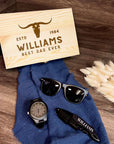 Personalised Sunglasses, Watch, Black Corkscrew Set & Custom Engraved Wooden Box, Father Best Man Groomsman Proposal Wedding, Corporate Gift