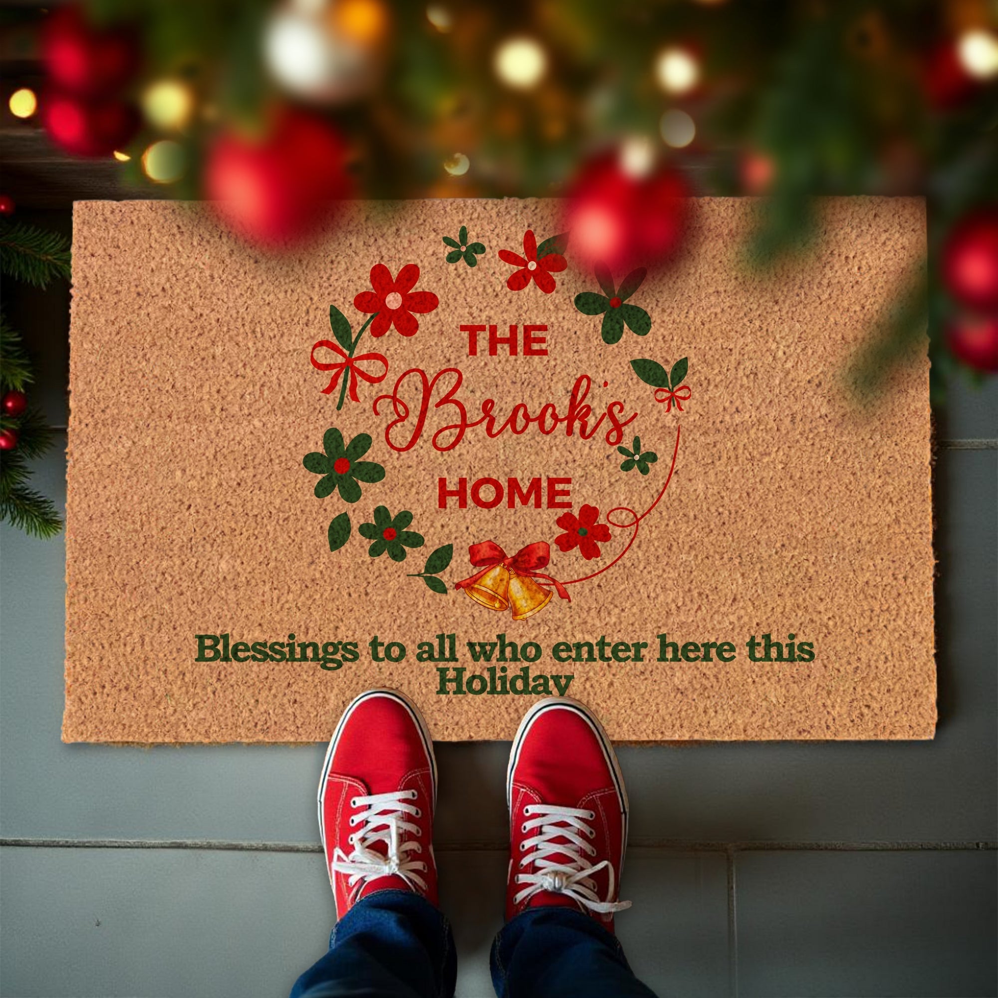 Personalised Christmas Family Name Coir Doormat, Customised  Printed Property Entry Welcome Outdoor Indoor Mat, Xmas Decor Housewarming Gift