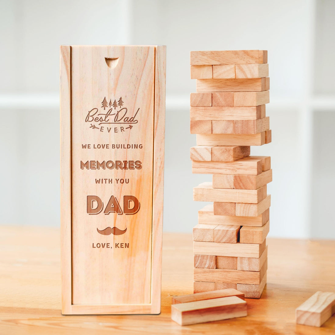 Personalised 48 Wooden Block Tumbling Tower Game Box, Engraved Jenga Party Interactive Game, Custom Birthday, Father's Day, Teacher Gift Box