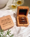 Personalised Wedding Double Slot Square Wood Ring Box, Custom Engraved Engagement Proposal Rings Bearer Oak Holder Storage, Anniversary Gift