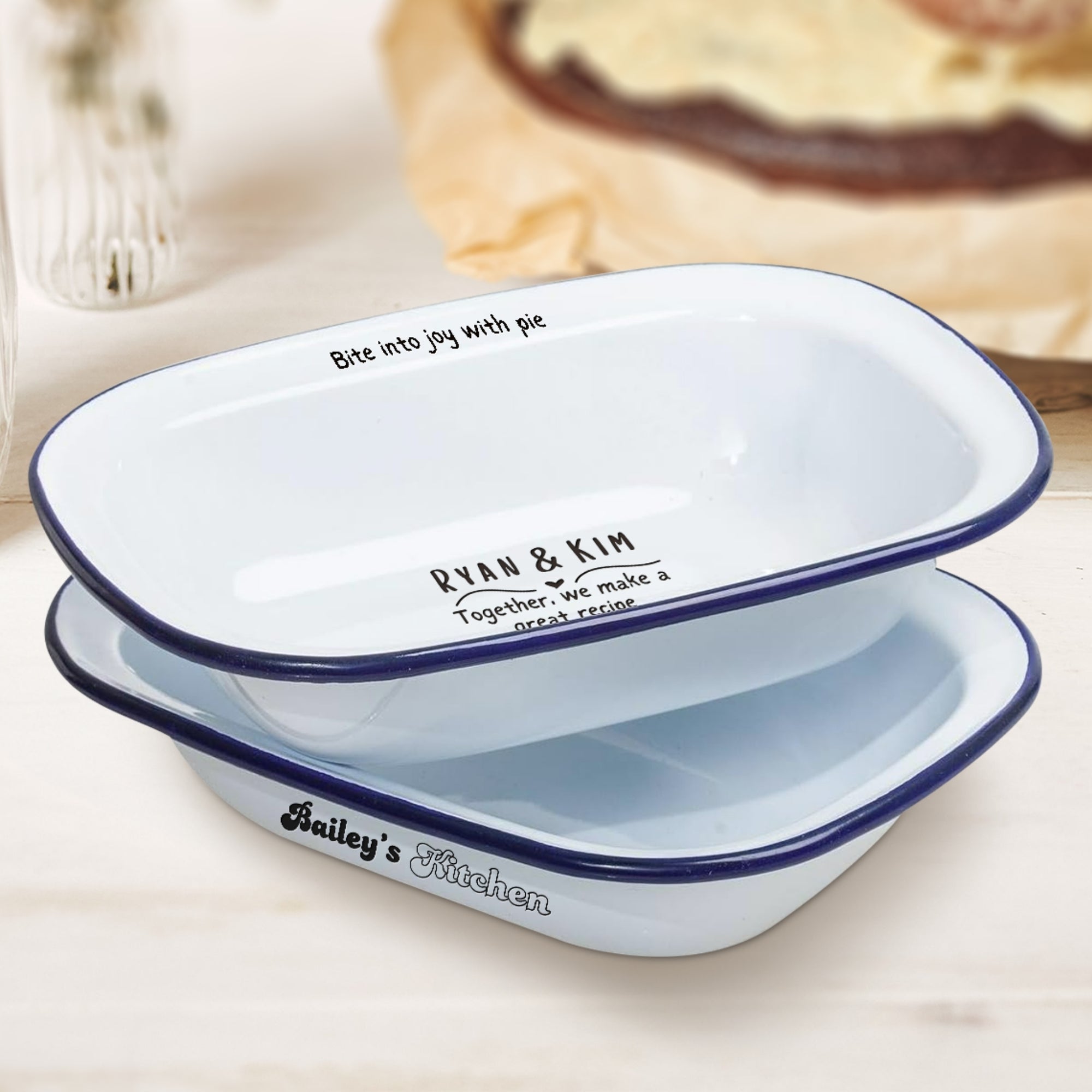 Custom Engraved Enamel Baking Tray, Personalised Pie Dish, Outdoor Camping Tableware Picnic Kitchenware, Mom Dad Housewarming Christmas Gift