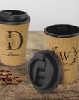 Personalised Double Wall Cork Coffee Cup, Custom Engraved Reusable Insulated Tea Sipper Tumbler, Travel Mug, Portable Flask, Corporate Gifts