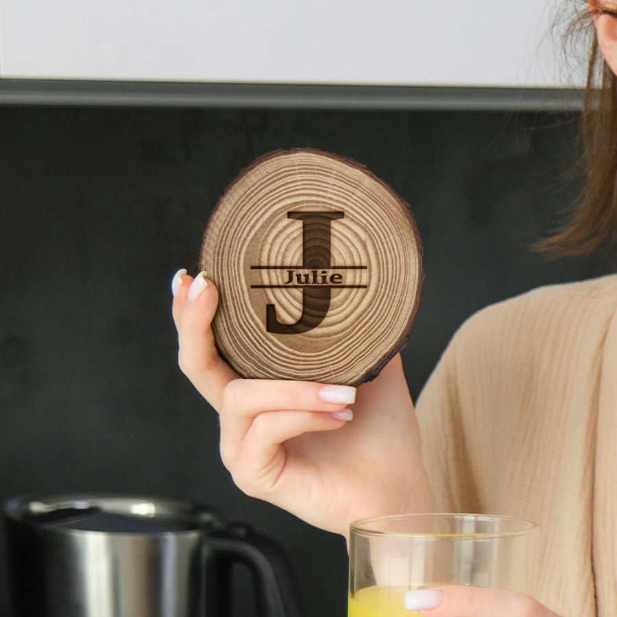 Custom Engraved Wood Slice Coasters, Personalised Drink Mat, Restaurant, Wedding/ Birthday/ Christmas Present, Corporate Housewarming Gift