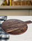 Personalised Acacia Wooden Round Cheese Serving Board, Customised Handle Tray/ Cutting Paddle, Chopping Board, Engraved Charcuterie Platter, Housewarming, Corporate Gift