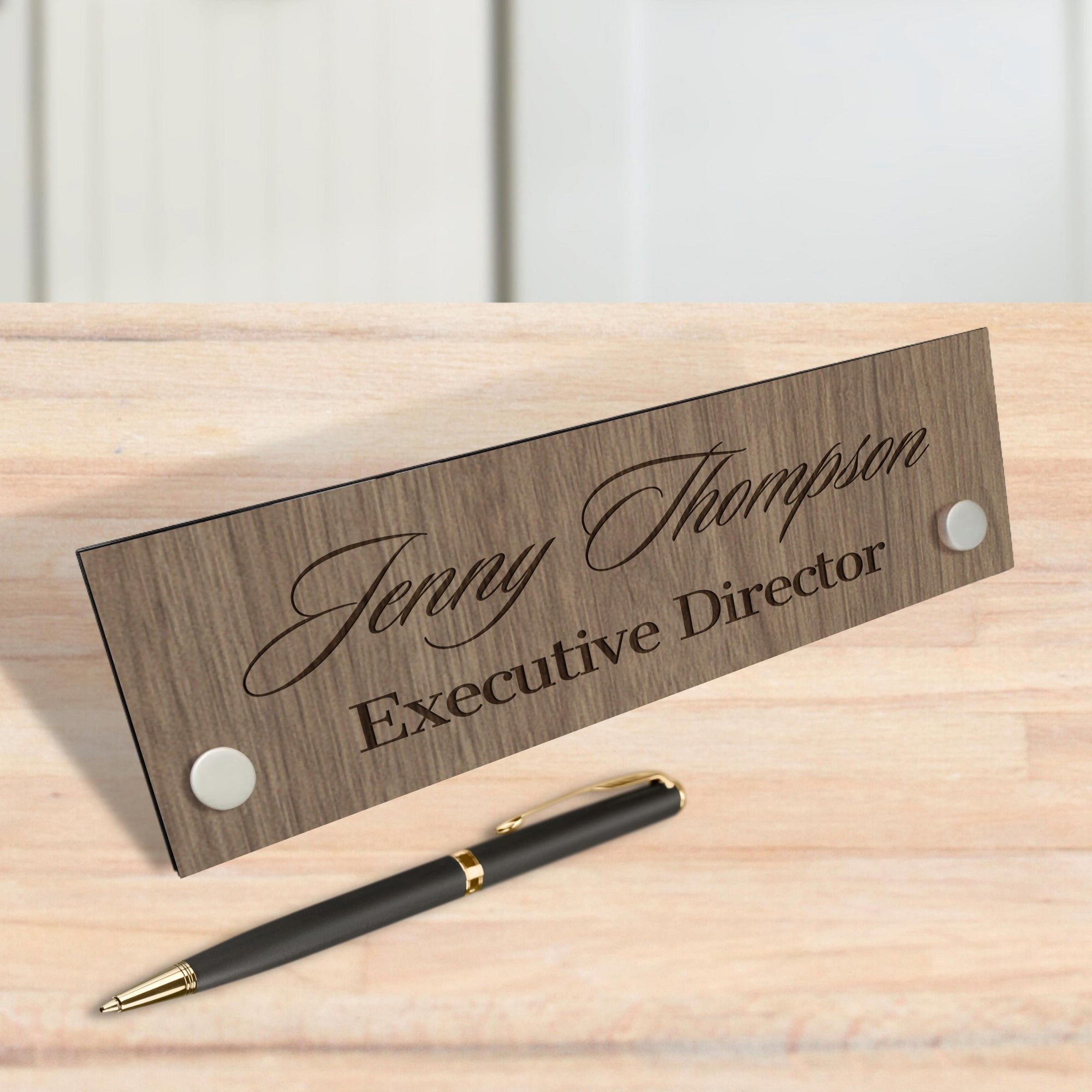 Custom Engraved Standoffs Wooden Desk Name Plate, Personalised Plywood Professional New Job Title Sign, Office Accessory, Title Banner, Job Role Quote Plaque