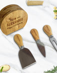 Personalised 4 Piece Wooden Cheese Knife Block Set, Engraved Serving Charcuterie Platter, Wedding, Anniversary, Corporate, Housewarming Gift