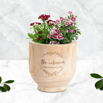 Personalised Small Wooden Cylinder Vase Planter, Engraved Logo Flower Pot, Memorial, Anniversary, Housewarming, Mother, Teacher, Garden Gift