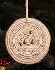 Custom Engraved Christmas Rustic Wood Slice Ornament, Personalised First Engaged Married Wreath Family Hanging Tree Baubles, Decor Gift Tags