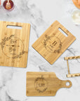 Personalised 3 Bamboo Chopping Boards & Stand Set Custom Engraved Wooden Cutting Paddle Tray Charcuterie Platter Housewarming Corporate Gift