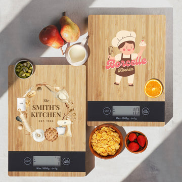 Personalised Bamboo Kitchen Scale, Custom UV Printed Digital Electronic Weighing, Mother's Day, Corporate Housewarming, Chef Kitchenware Gift
