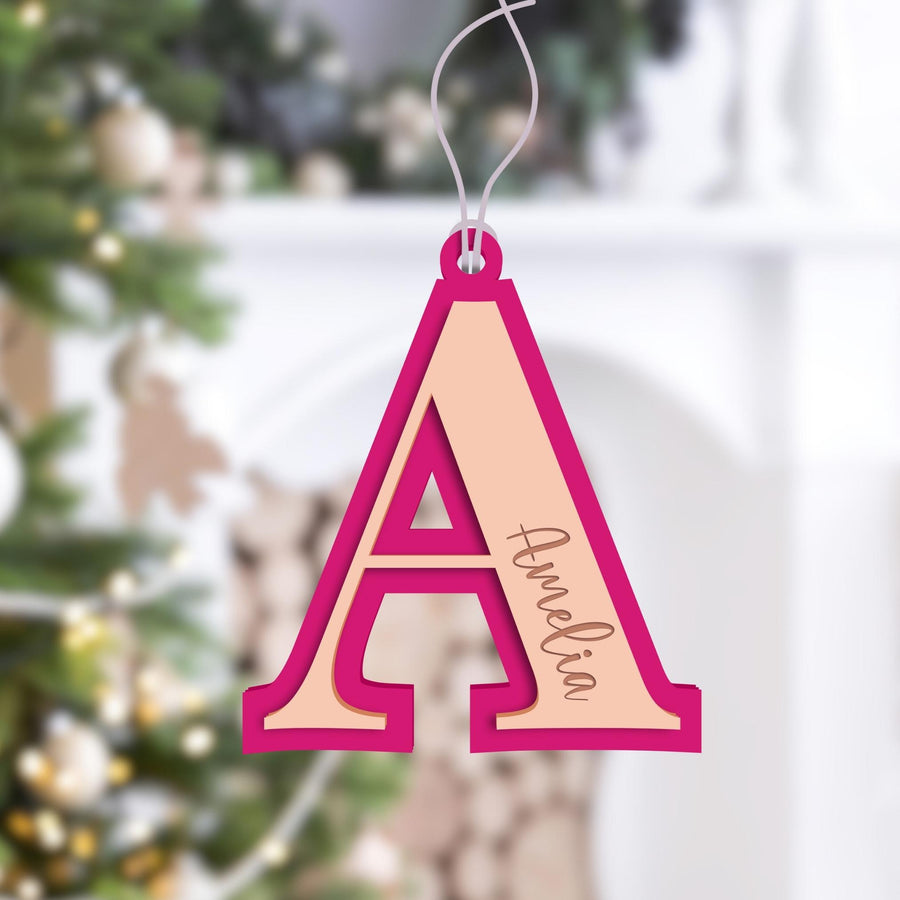 Personalised Double Layer Acrylic Mirror Initials Christmas Bauble, Custom Engraved Name, Monogram Hanging Tree Ornament, Xmas Decor, Teacher Gift Tags