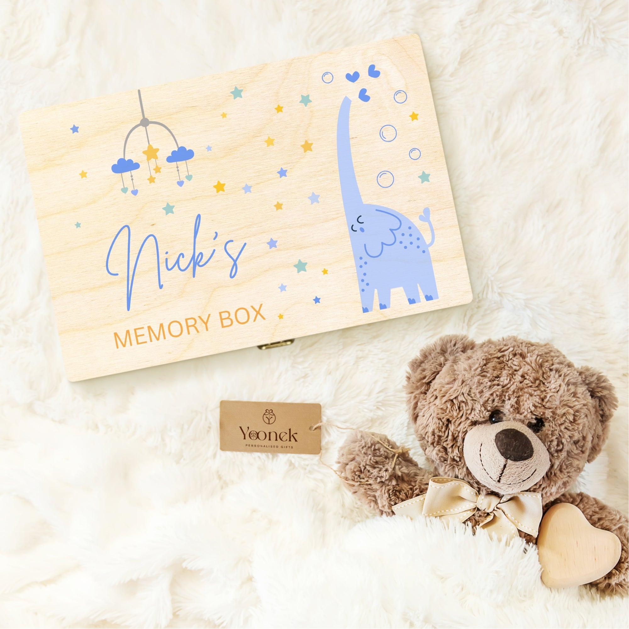 Personalised Baby Boy Wooden Keepsake Box, Custom UV Printed Engraved Pine Memory Boxes, Treasure Storage Nursery First Birthday Shower Gift