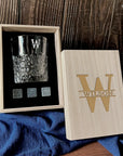 Personalised Wooden Whiskey Gift Box, Diamond Pattern Glass, Ice Stones Coaster, Custom Engraved Barware Set, Groomsman, Dad, Corporate Gift