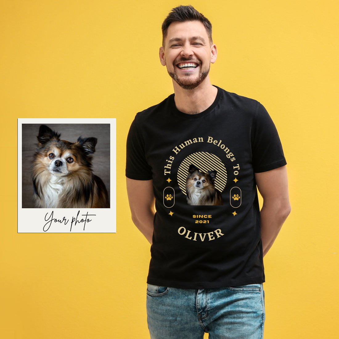 Customise Your Pet Photo T-shirt, Personalised Name This Human belongs To Dog Lover Shirt, Cat Image Custom Logo T Shirts, Birthday Gift Tee