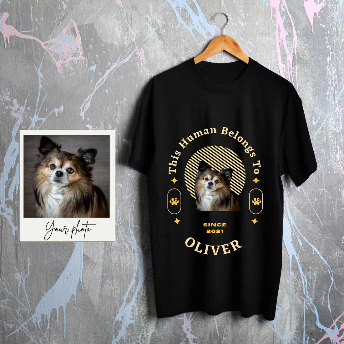 Customise Your Pet Photo Unisex T-shirt, Personalised Name This Human belongs To Dog Lover Shirt, Cat Image Custom T Shirt, Personalised Tee Shirts Birthday Gift