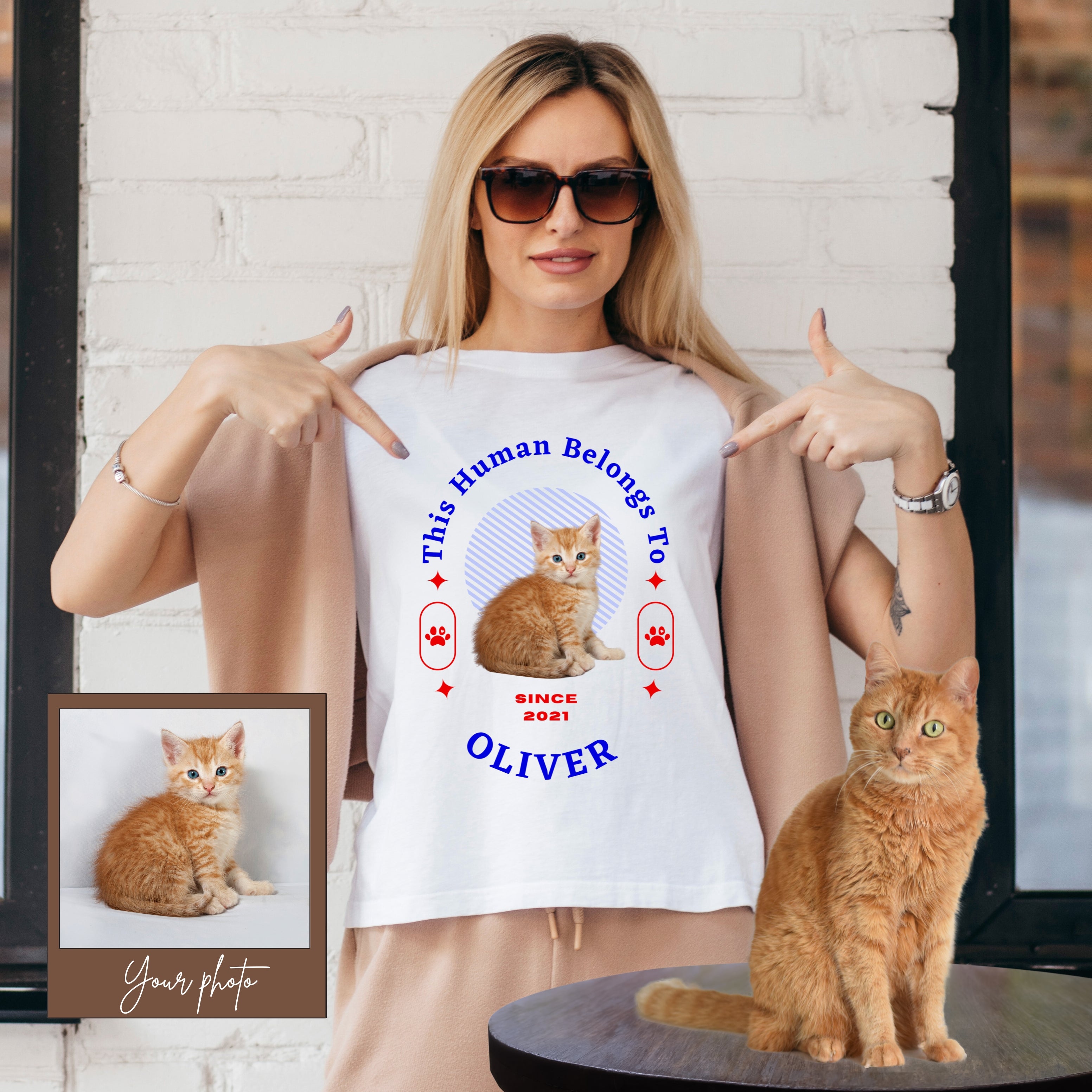 Customise Your Pet Photo T shirt Personalised Name This Human belongs To Dog Lover Shirt Cat Image Custom Logo T Shirts Birthday Gift Tee Yoonek Gifts