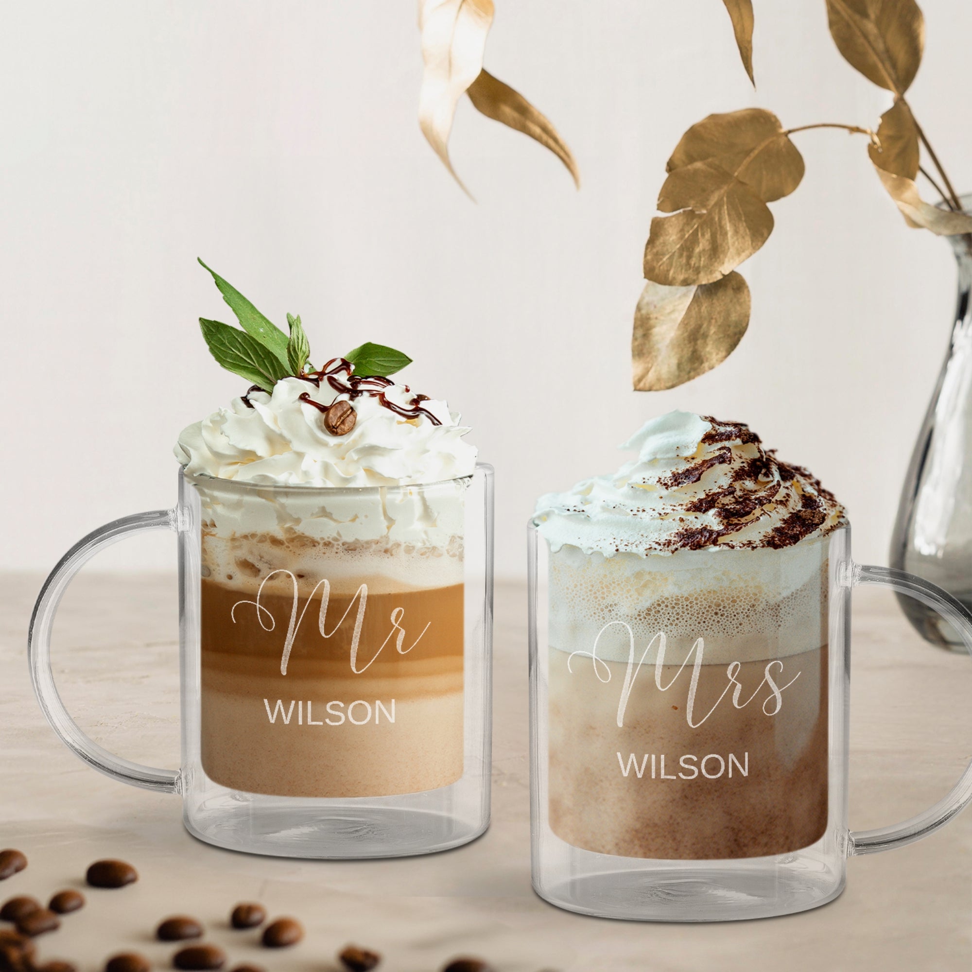 Personalised Double Wall Insulated Glass Coffee Mug, Custom Engraved Tea Cup Wedding Favours, Mom Dad Birthday Christmas Logo Corporate Gift