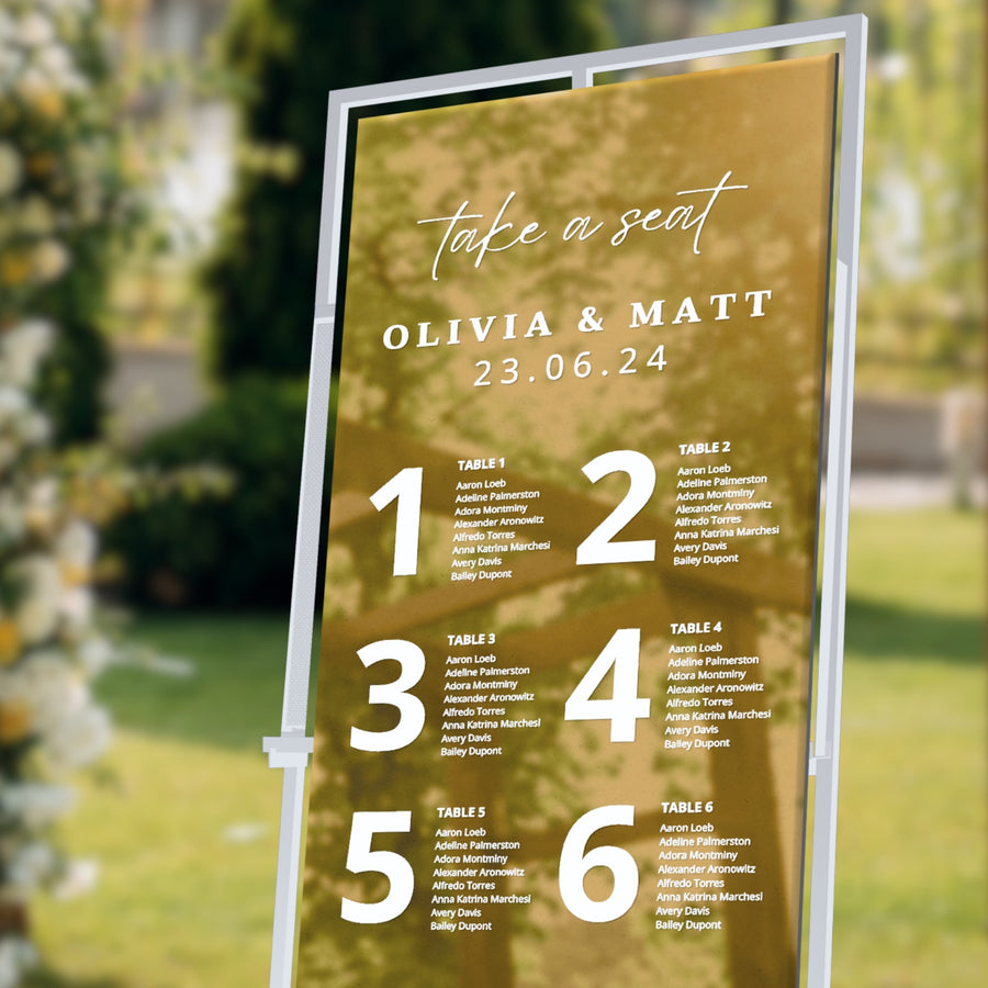 Personalised Wedding Seating Chart Sign, Custom UV Print Reception Guest Plan, Find Your Seat Mirror Signage Engagement Birthday Party Decor