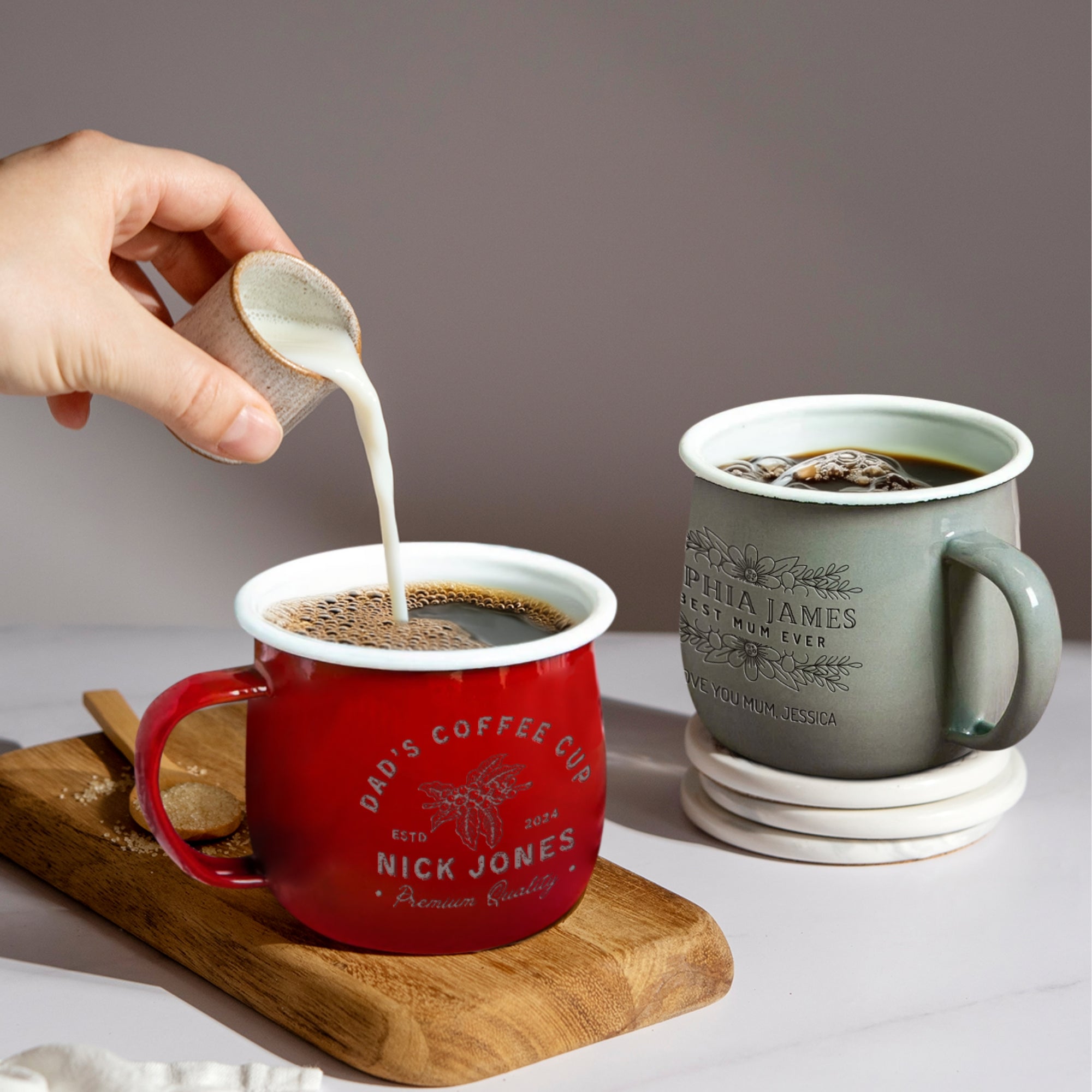 Custom Engraved Enamel Camping Coffee Cup, Personalised Curve Tea Mug, Hot Chocolate Marshmallow Tumbler, Mom, Dad, Christmas Corporate Gift