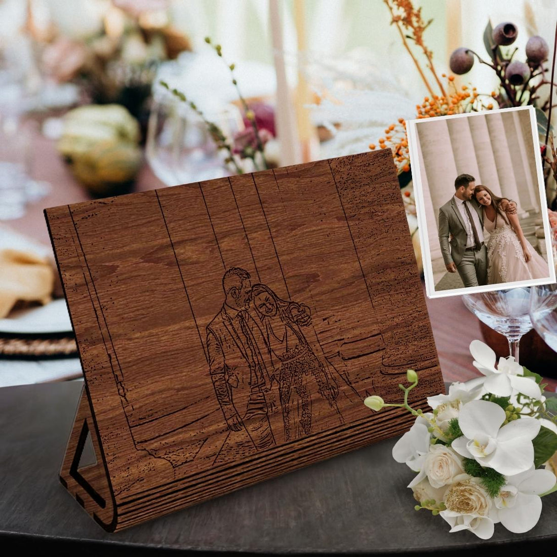 Custom Engraved Wooden Sketch Photo Frame, Personalised Plywood Picture Display, Family Couple, Pet, Anniversary, Baby, Birthday Memory Gift