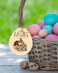 Custom Engraved Easter Wooden Gift Tags, Personalised Bunny Rabbit Present Swing Tag, Etched Carry Egg Basket Tag, Festive Decor, Keepsake