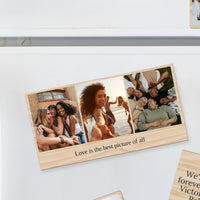Custom Print 3 Photo Collage Wood Plaque, Personalised Bamboo Photobooth Strip, Picture Fridge Magnet, Anniversary, Birthday, Mum, Dad Gift