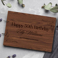 Custom Engraved Wooden Birthday Guest Book, Personalised Plywood Alternative/ Traditional Guestbook Keepsake,  Rustic/ Vintage Party Decor
